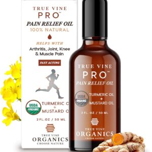 True Vine Pain Relief Oil — USDA Organic Mustard and Turmeric Oil for Inflammation and Pain Reliever for Arthritis, Joint, Knee & Muscles (50ml)